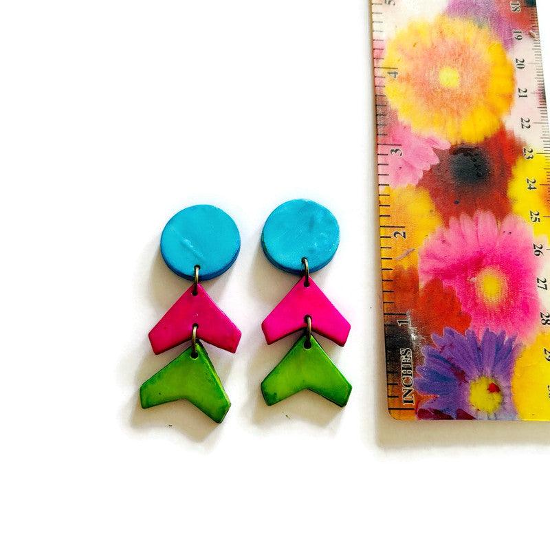 Handmade 80s Neon Geometric Clip-On Earrings
