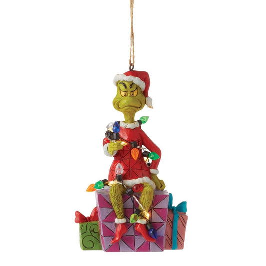 How the Grinch Stole Christmas - Grinch on Present Light Up Ornament Jim Shore