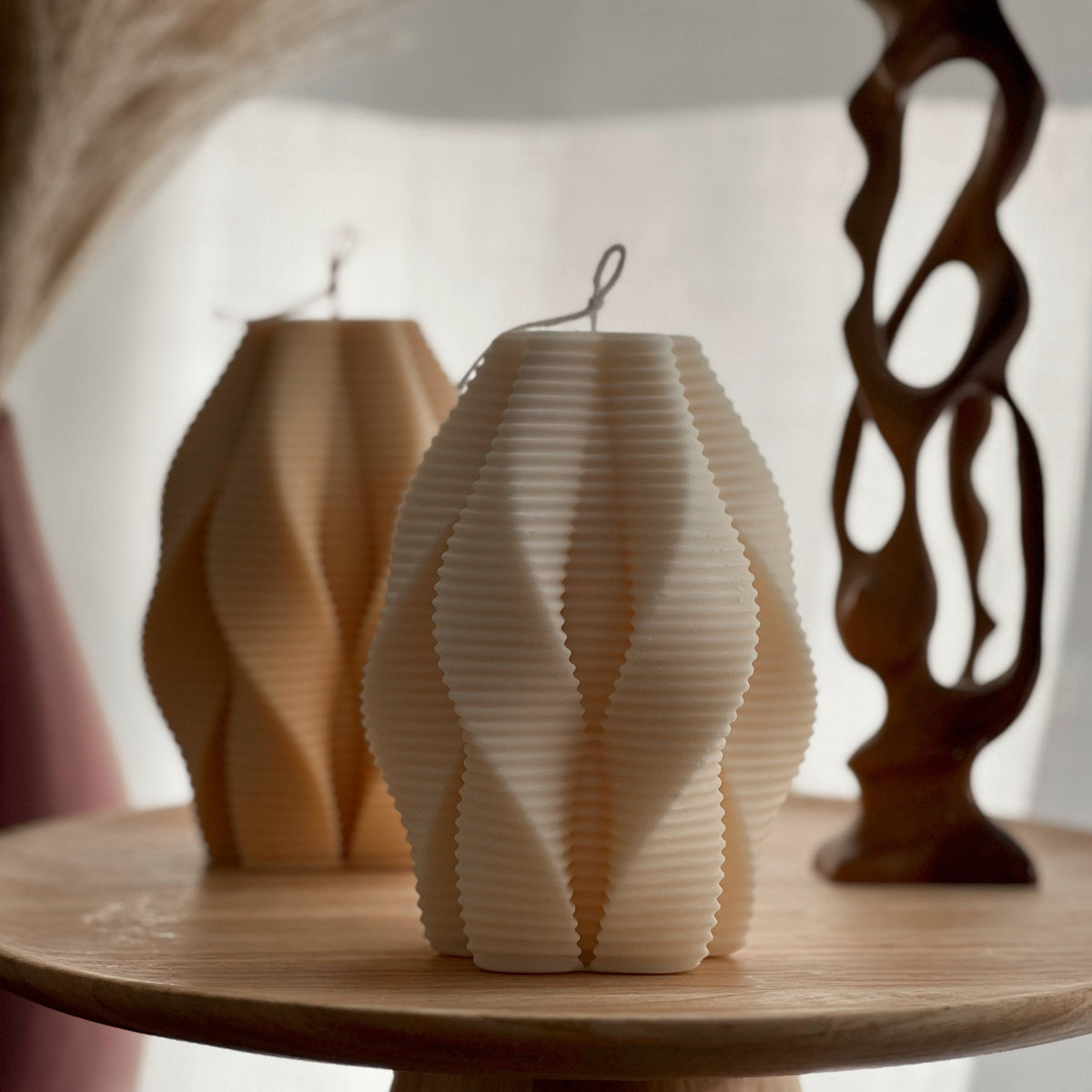 Large Ribbed Swirl Soy Candle: Abstract Geometric Decor