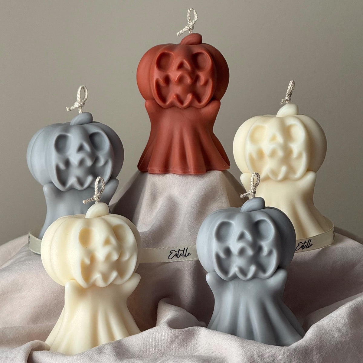 Handmade Spooky Pumpkin Ghost Candle: Halloween Soy Wax Decor