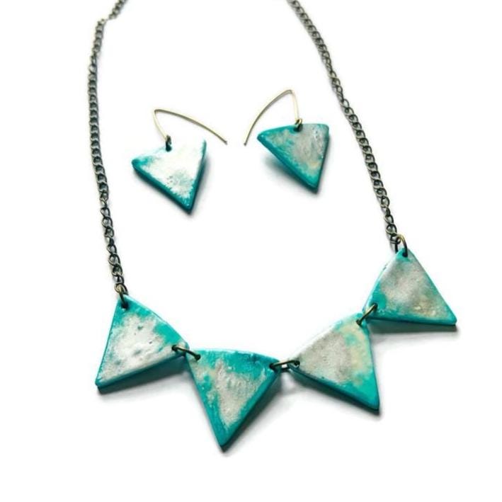 Minimalist Triangle Dangle Earrings in Icy Turquoise Blue & Silver
