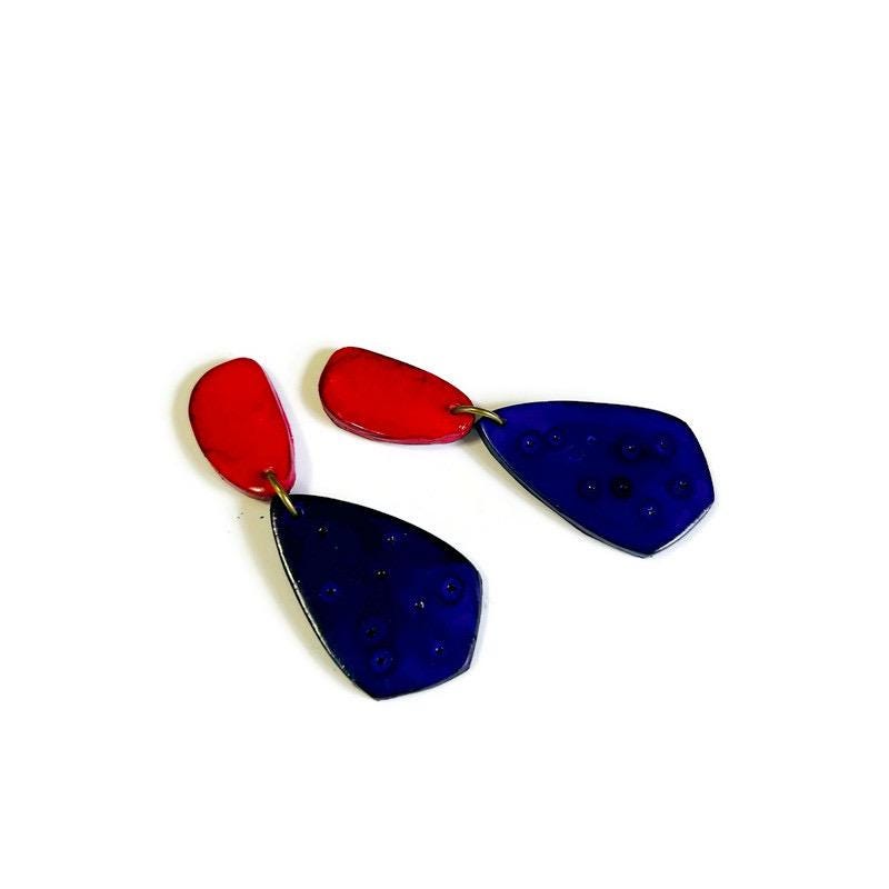 Colorful Teardrop Statement Earrings Handmade, Post or Clip On "Roxy"