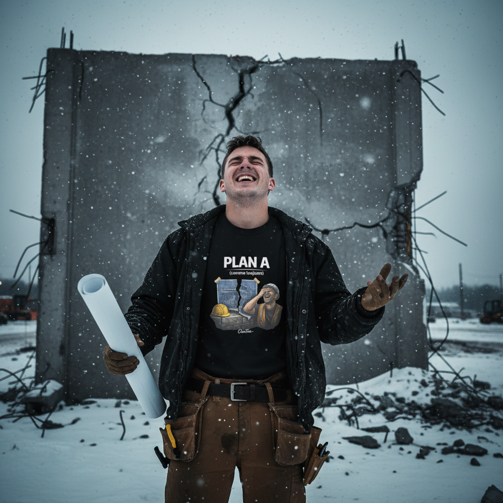 T-shirt Plan A (comme toujours) OseTee — ambiance lifestyle chantier québécois