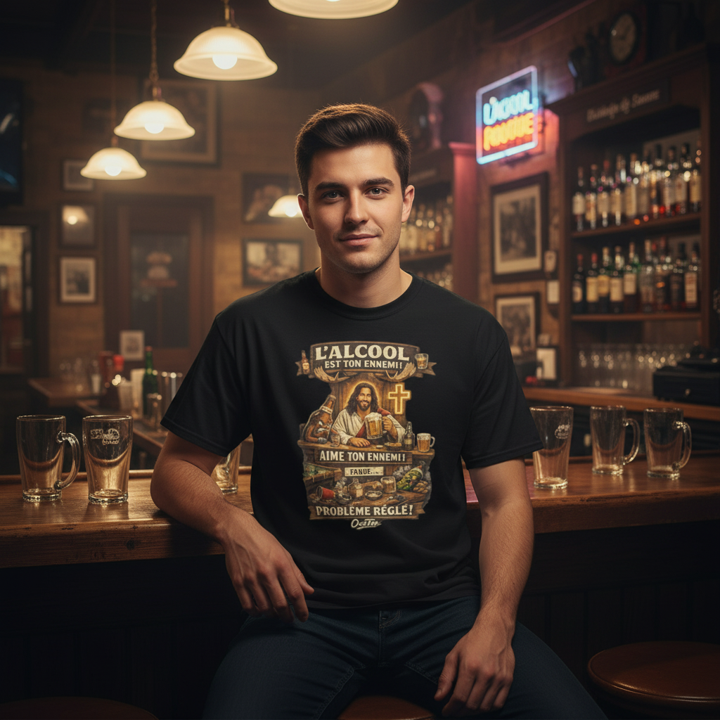 T-shirt OseTee — L'alcool est ton ennemi Problème réglé — lifestyle taverne québécoise
