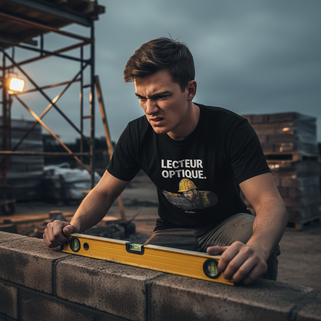 T-shirt Lecteur Optique OseTee — ambiance lifestyle chantier québécois