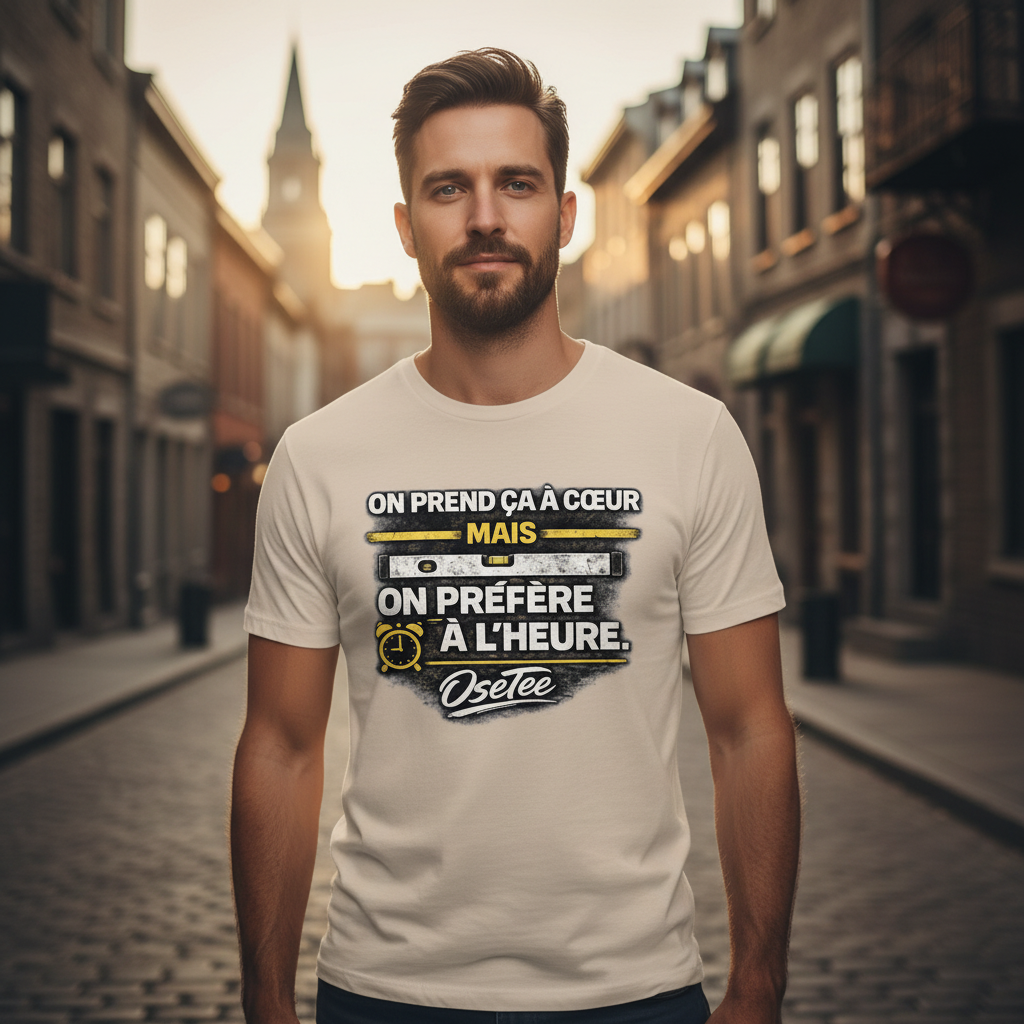T-shirt OseTee — On prend ça à cœur mais on préfère à l'heure — lifestyle streetwear québécois