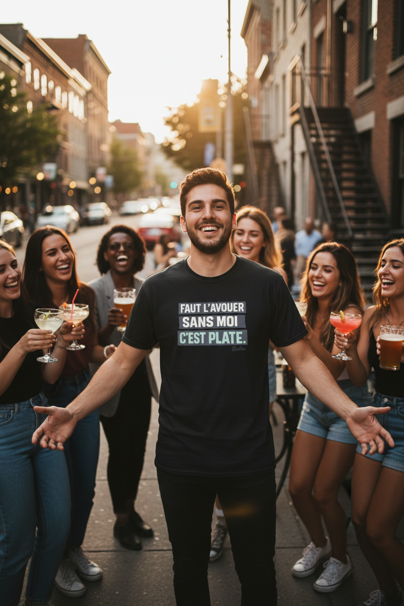 Lifestyle cinématique — Faut l'avouer sans moi c'est plate T-shirt OseTee