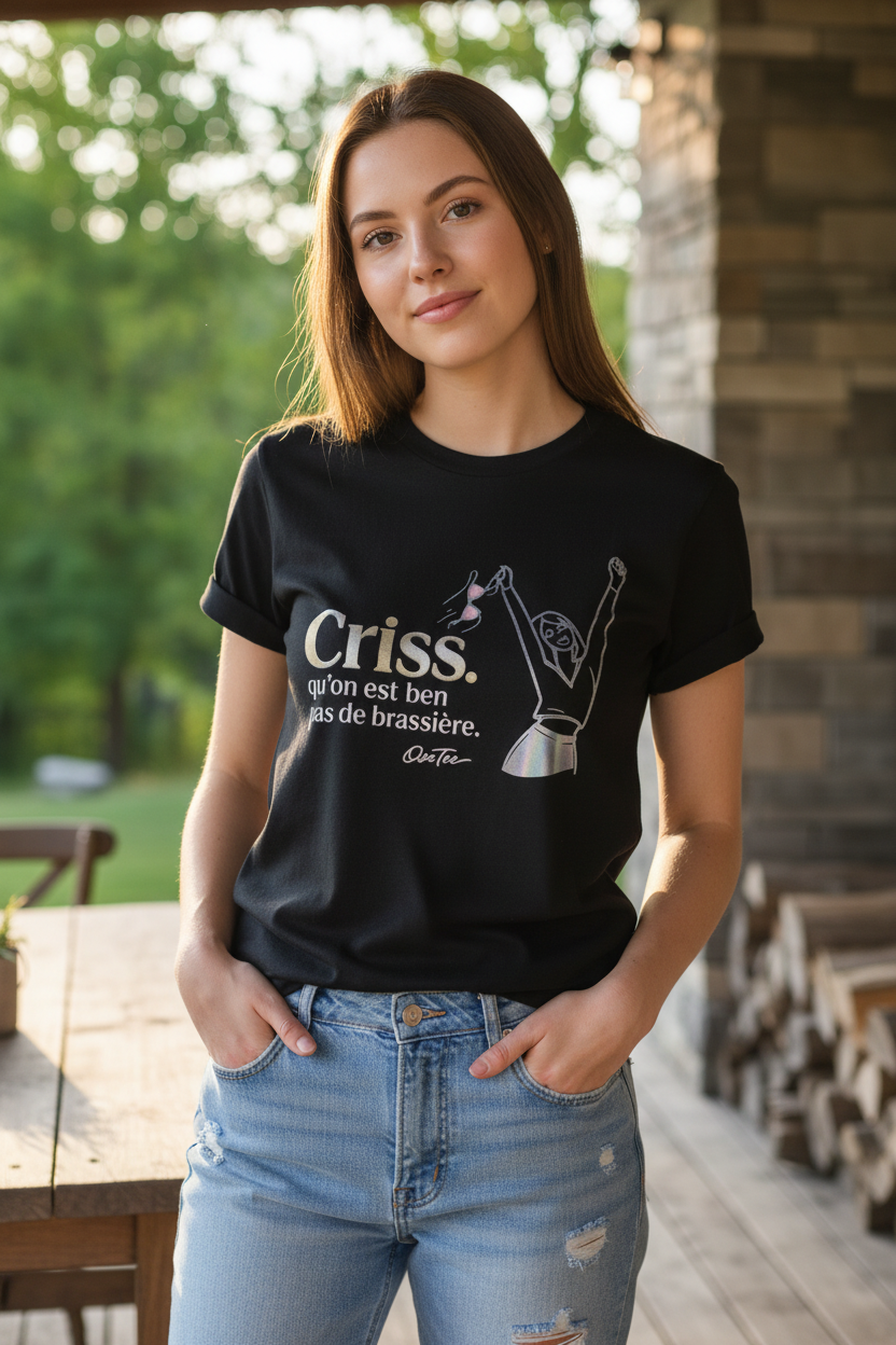 Fille décontractée portant le t-shirt Criss OseTee en mode relax