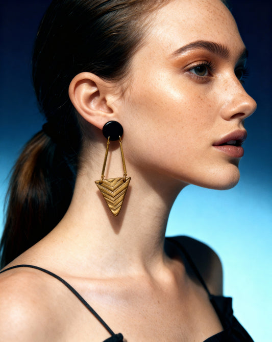 Boucles d'oreilles Art déco noires et dorées faites à la main - « Dupa »