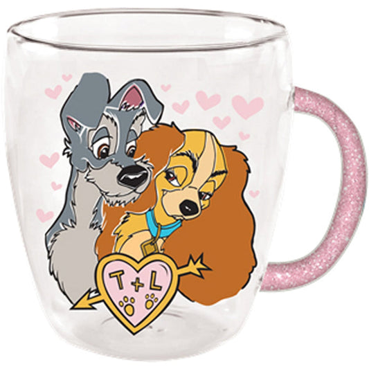 Mug en verre La Belle et le Clochard de 414 ml avec anse à paillettes