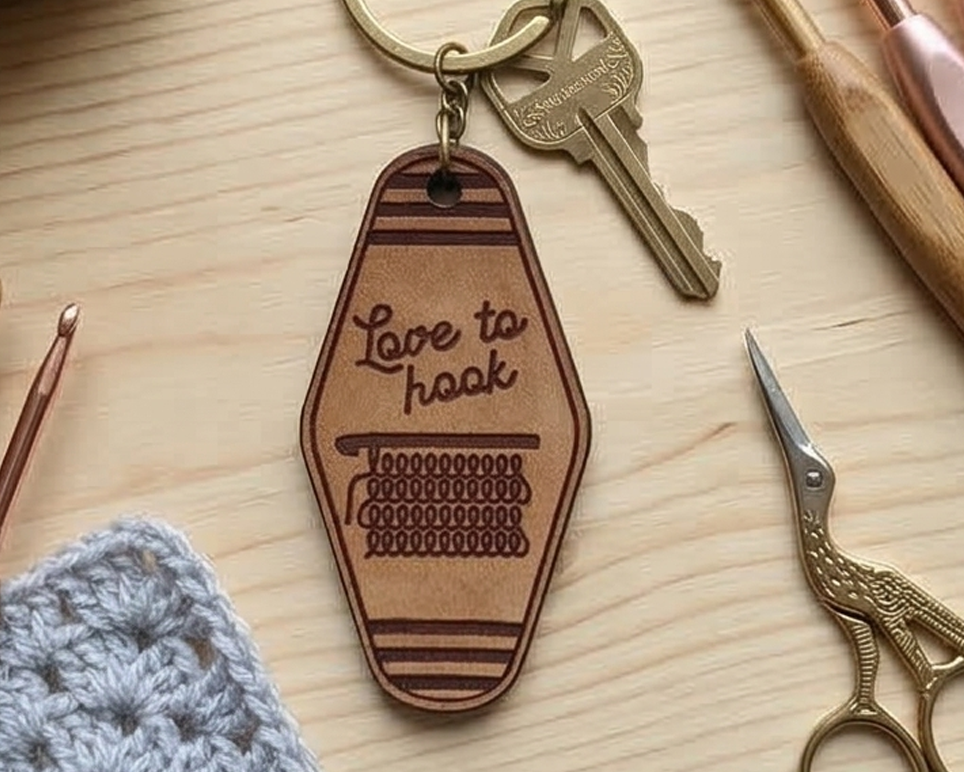 Vintage Motel Key Leather Keychain | Love to hook