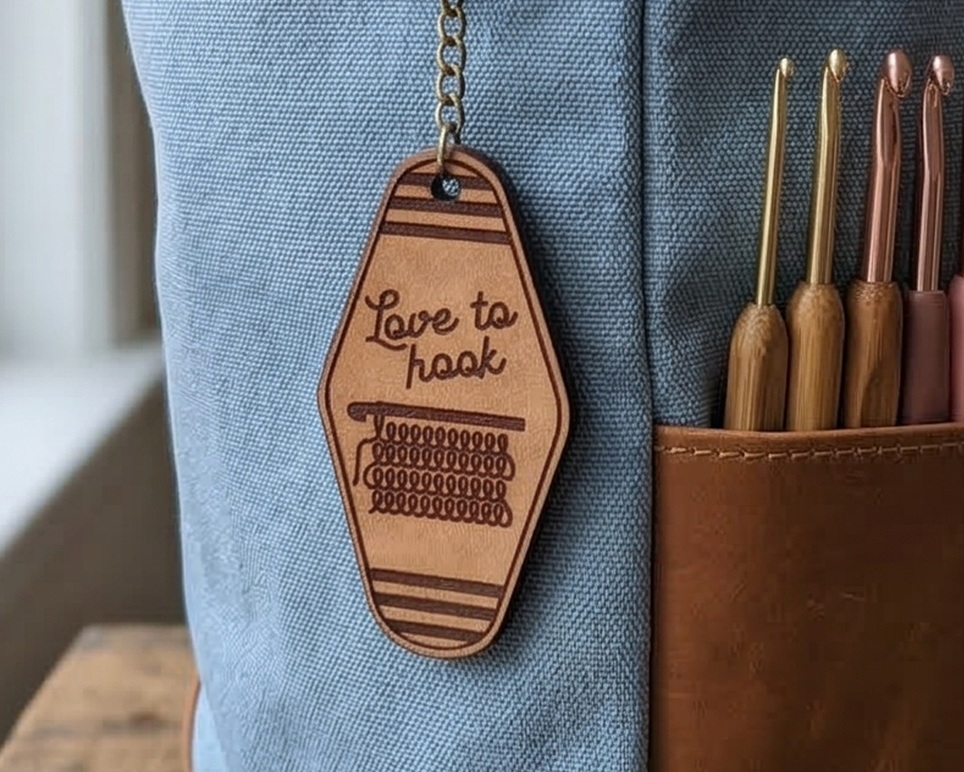 Vintage Motel Key Leather Keychain | Love to hook