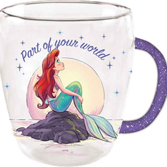 Little Mermaid - Part of Your World 14oz Glass Mug with Glitter Handle