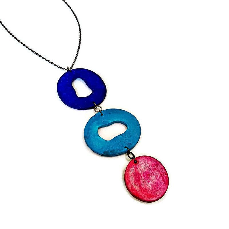 Long Colorful Statement Pendant Necklace, Handmade Polymer Clay