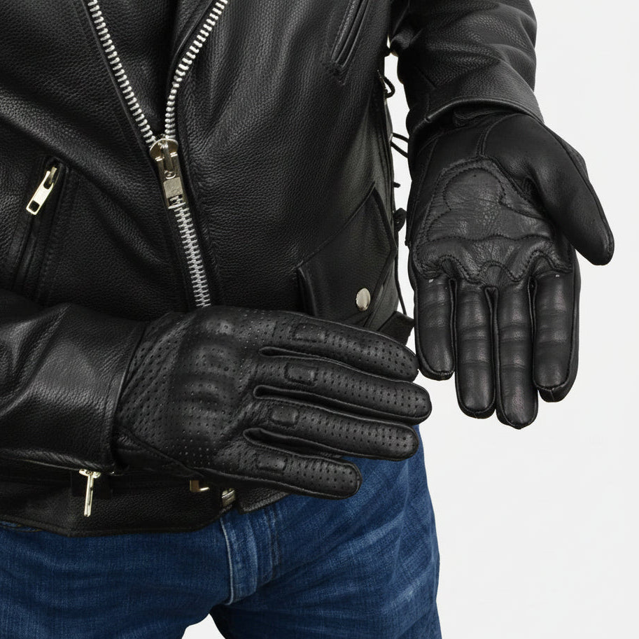 Open Road Men's Perforated Armored Leather Motorcycle Gloves