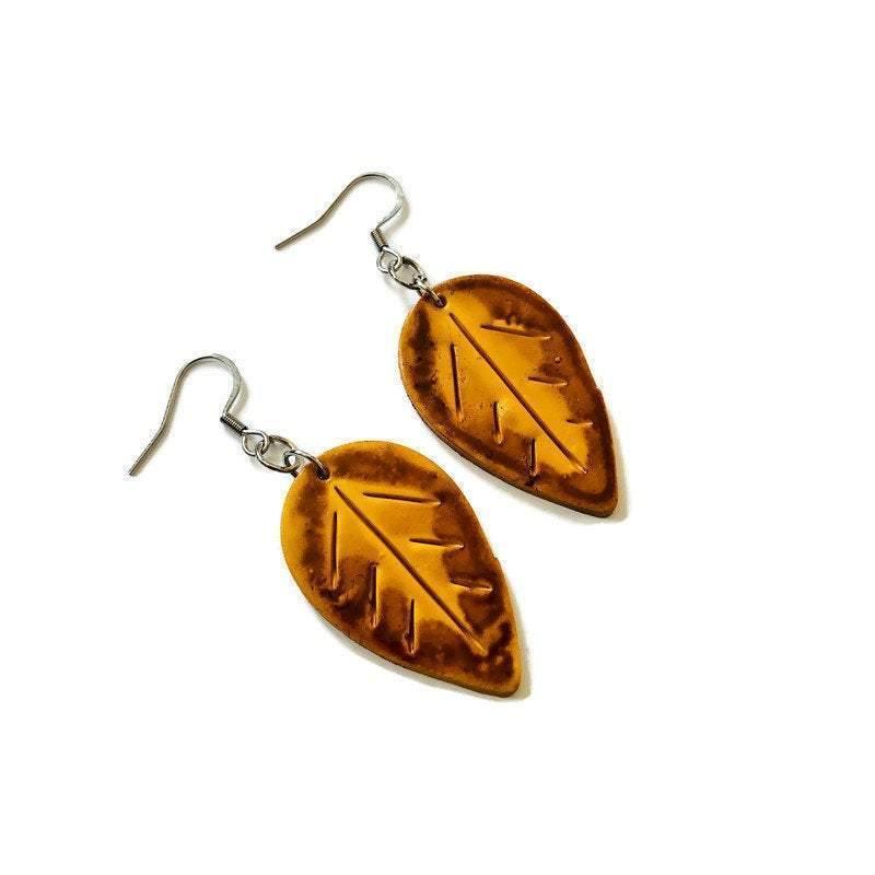 Mismatched Leaves Earrings Handmade, Fall Jewelry