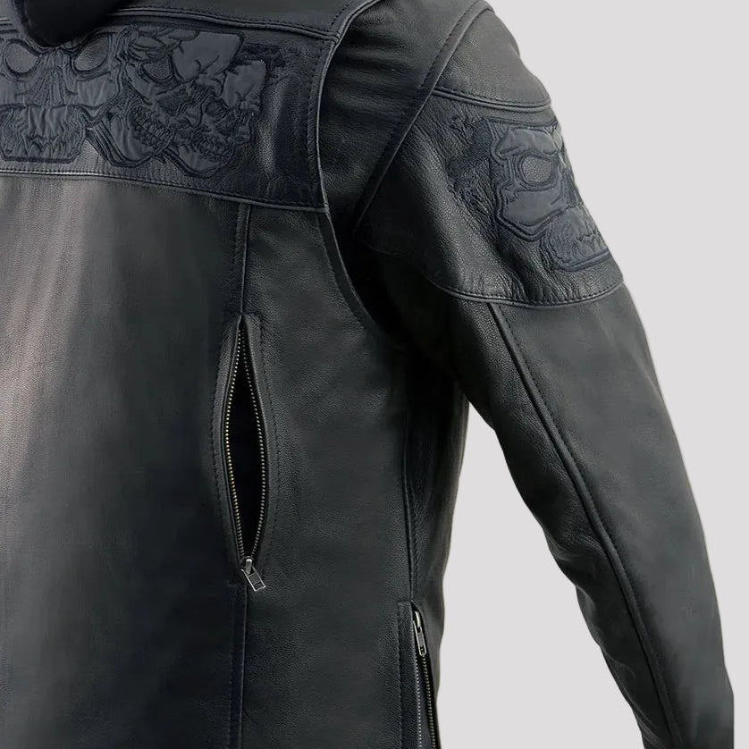 Milwaukee Leather Men's Crossover Scooter Jacket w/ Reflective Skulls & Full Sleeve Removable Hoodie