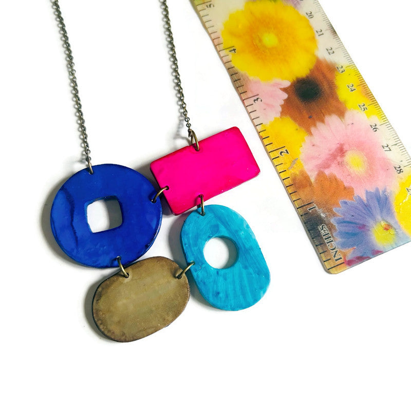 Colorful Geometric Necklace Handmade
