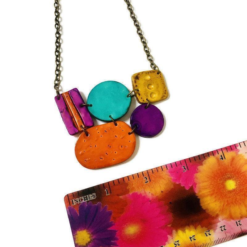 Multicolored Statement Pendant Necklace, Handmade Polymer Clay