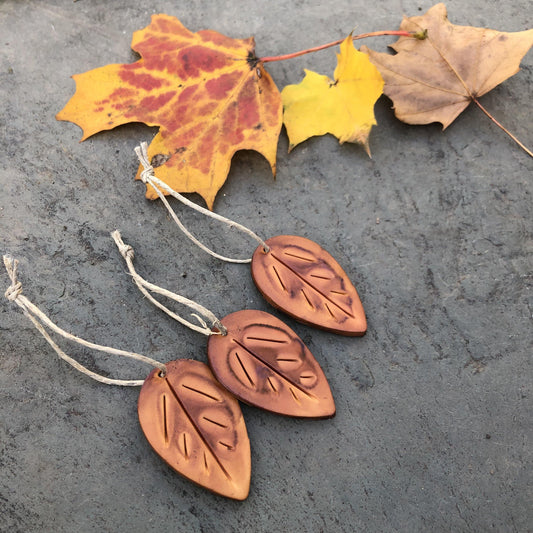 Mustard Yellow Leaf Ornaments, Rustic Fall Décor or Christmas Tree Decoration