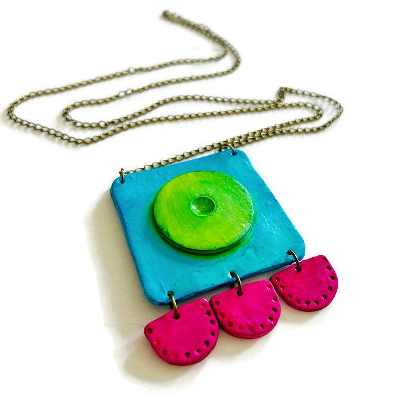 Neon Geometric Statement Earrings, Post or Clip On, Handmade Polymer Clay