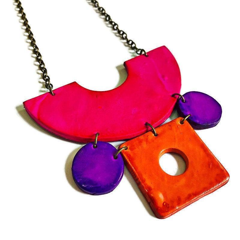 Neon Statement Jewelry Set with Matching Earrings