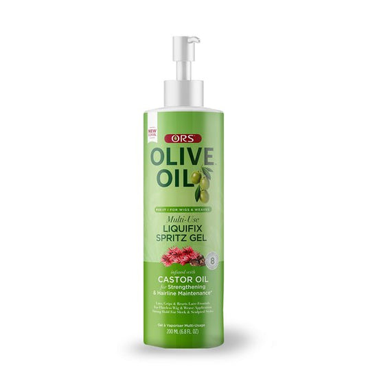ORS Olive Oil FIX IT Liquifix Spritz Gel Infused with Castor Oil For Strengthening & Hairline Maintenance Strong Hold 6.8 oz