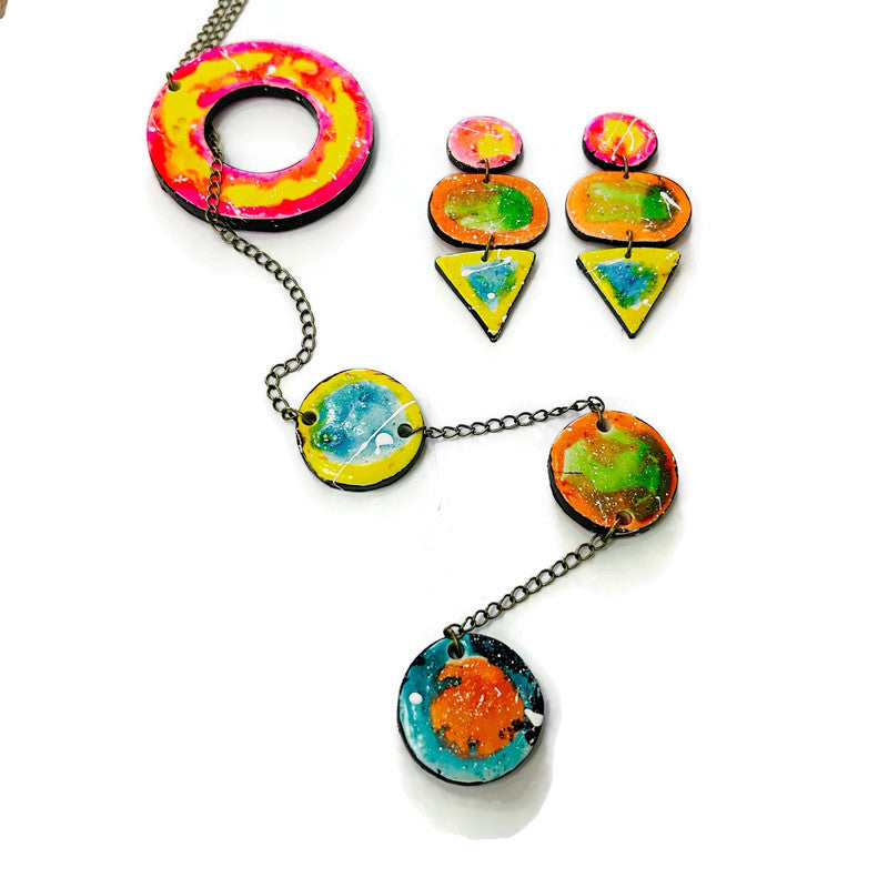 Bold Clip On Earrings in Multicolor Abstract Design