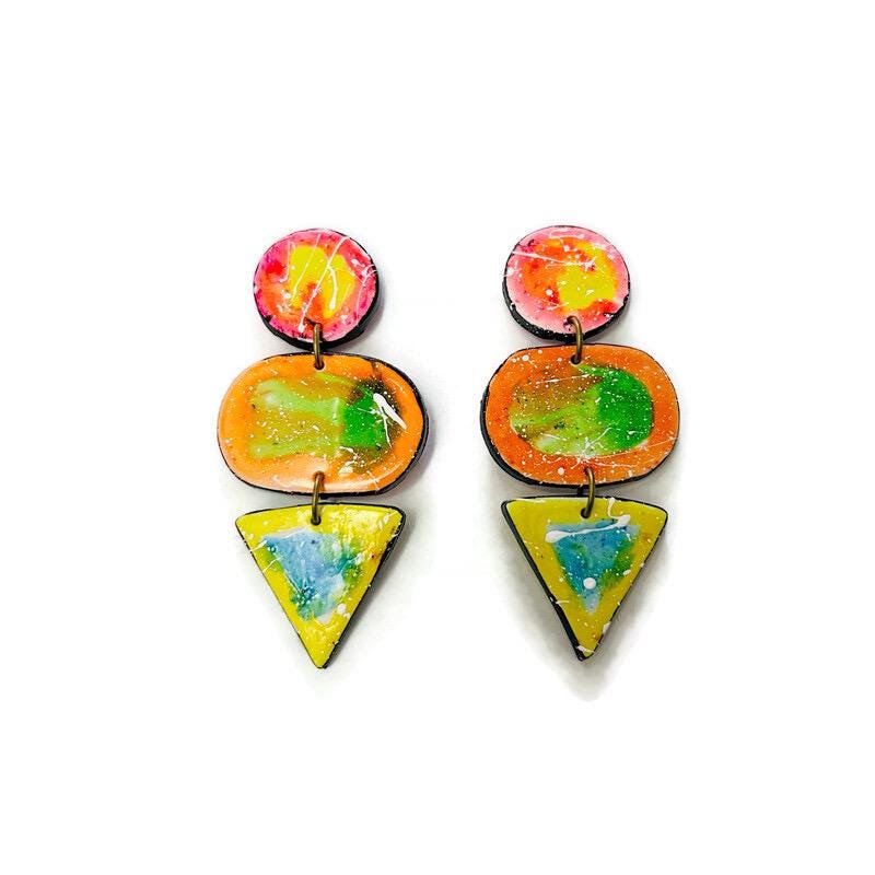 Abstract Paint Splash Earrings Handmade