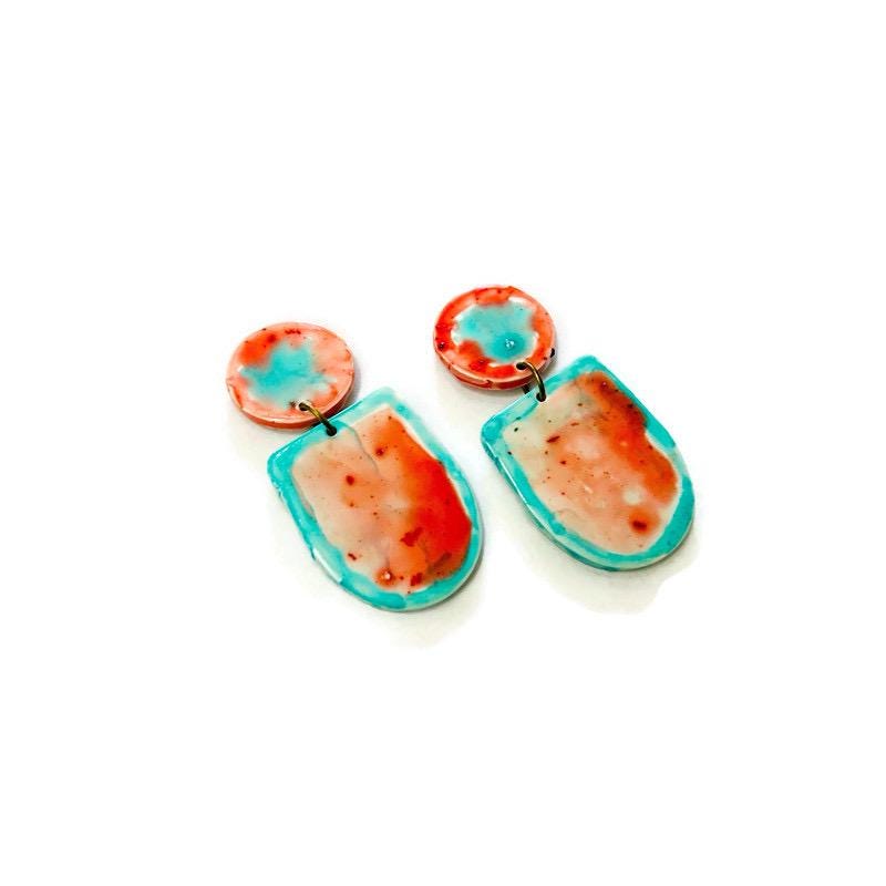 Pink & Blue Abstract Statement Earrings Handmade