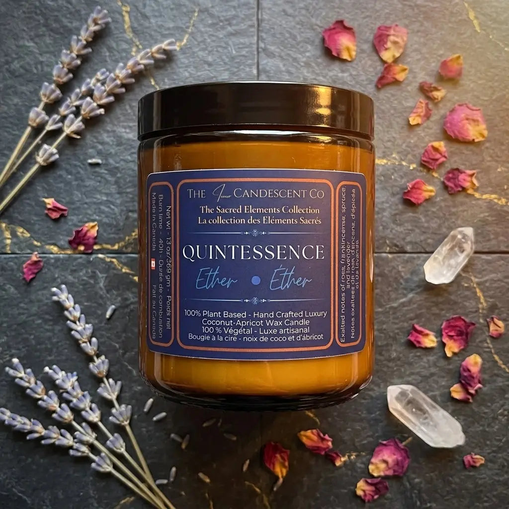 Bougie Quintessence – Lumineuse, cire de coco et d’abricot | Élément Éther