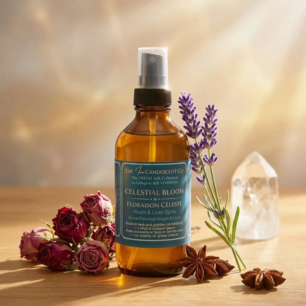 Vaporisateur d’ambiance et literie Celestial Bloom – Rose et ambre, sans alcool