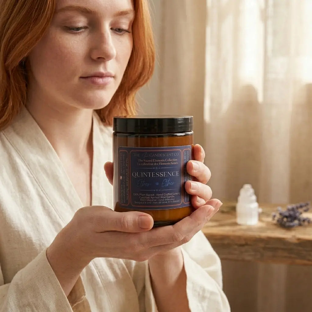 Bougie Quintessence – Lumineuse, cire de coco et d’abricot | Élément Éther
