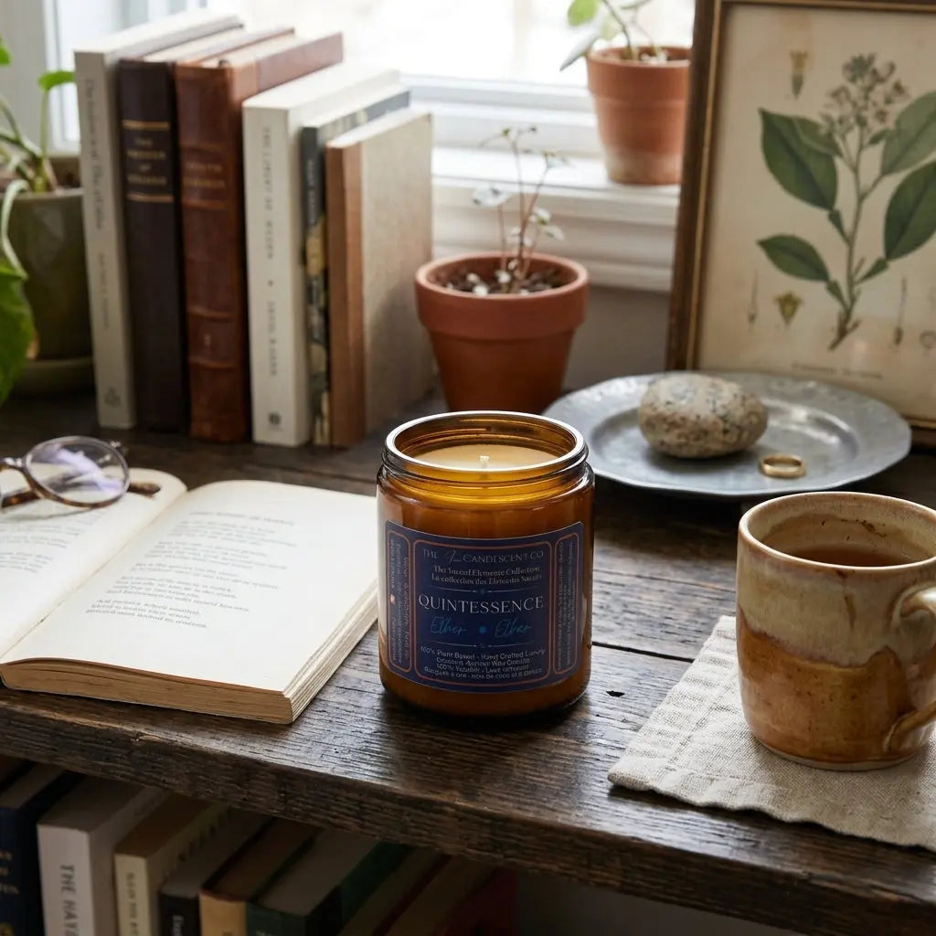 Bougie Quintessence – Lumineuse, cire de coco et d’abricot | Élément Éther