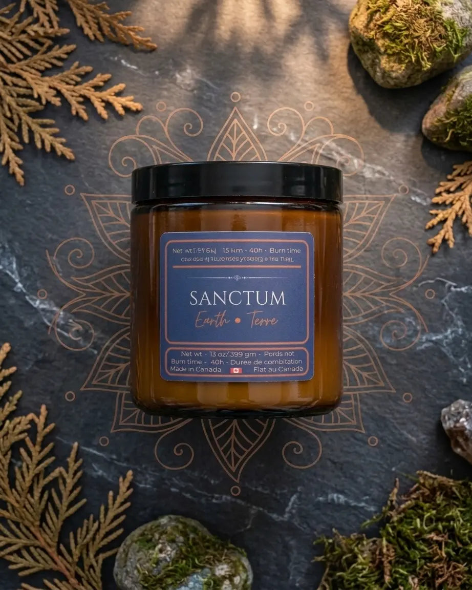 Bougie Sanctum – Terreuse, cire de coco et d’abricot | Élément Terre