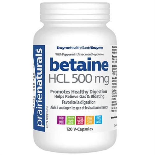 Prairie Naturals BETAINE HCL 500mg (Prevents Heartburn), 120 VCaps
