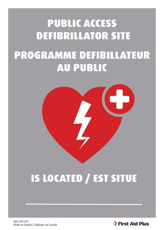 Panneau d'emplacement de défibrillateur externe automatique (DEA), panneau signalétique, plastique, bilingue, 35,5 cm x 25,4 cm