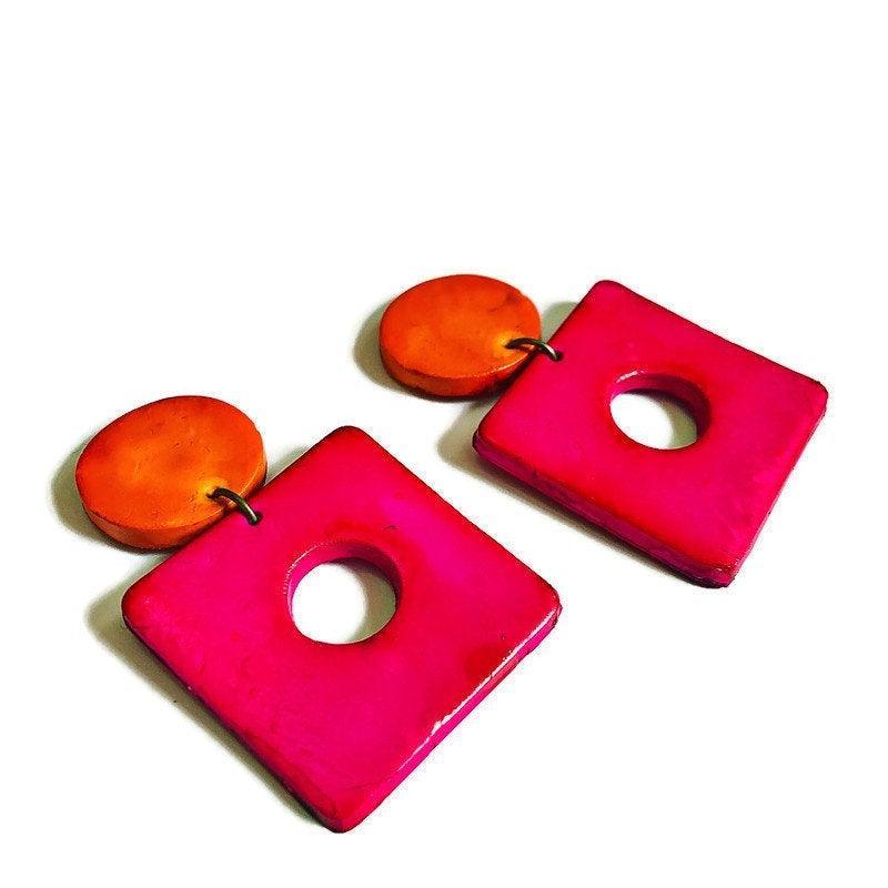 Geometric Statement Jewelry Set in Hot Pink, Purple Orange