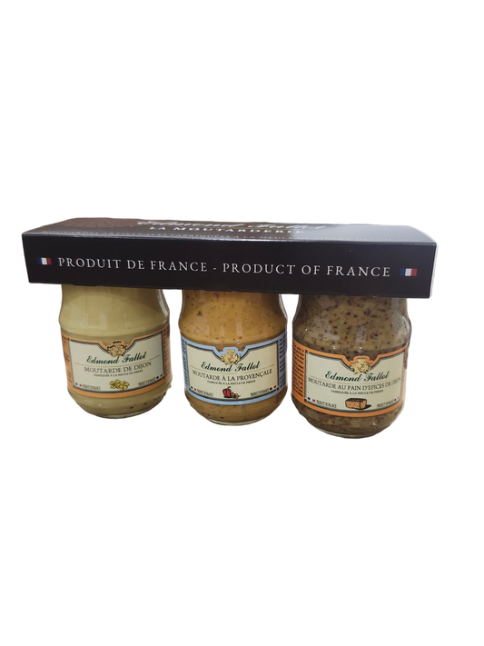 Edmond fallot- Moutarde de dijon TRIO (3×100ml) (provencale, traditionnelle, au pain d'épices)