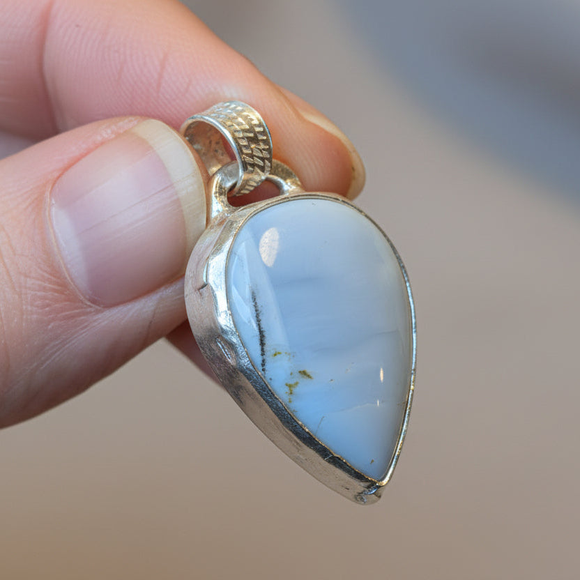 Moon Line Pendant | Pear-Shaped Blue Opal in Sterling Silver