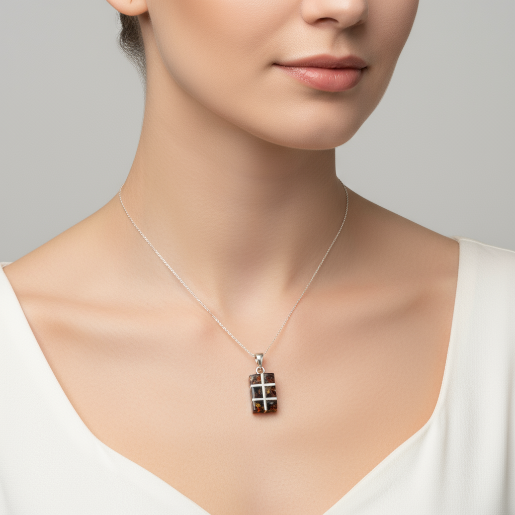 Golden Axis Pendant — Baltic Amber & Sterling Silver