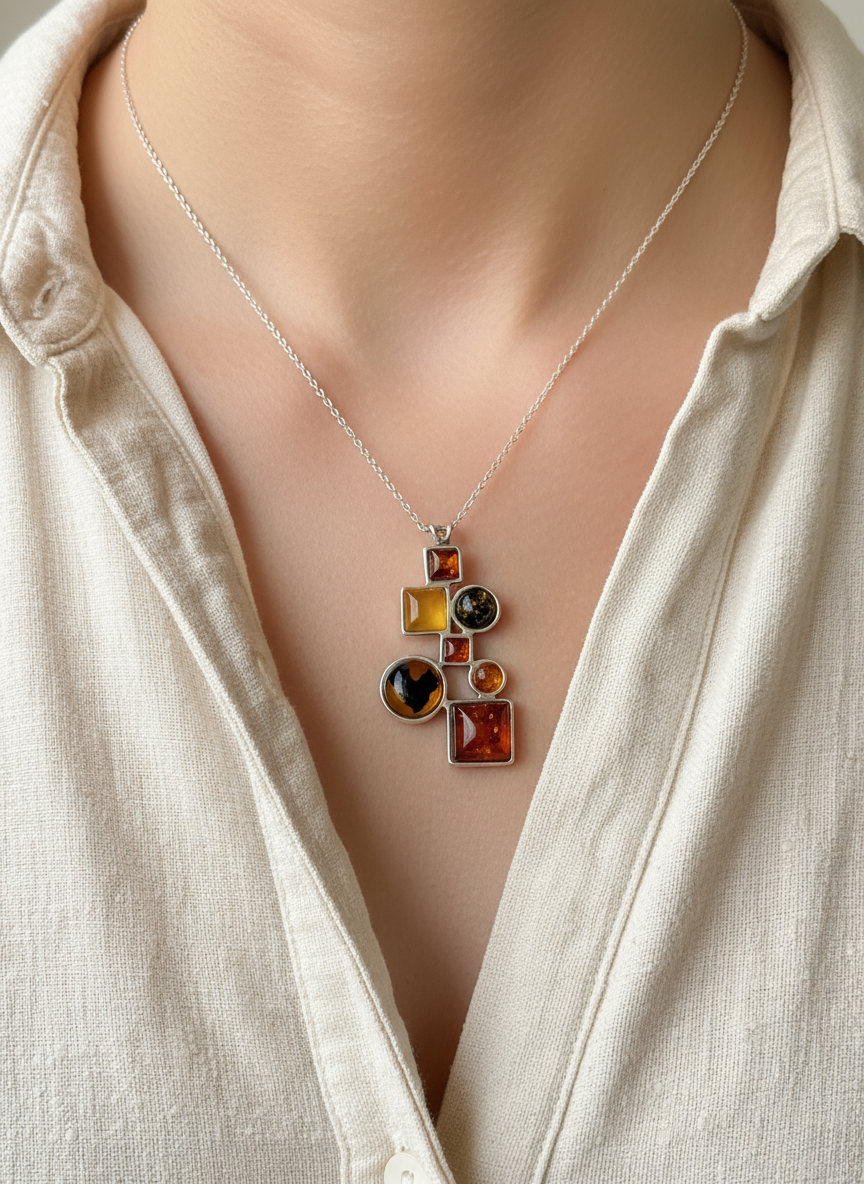 Amber Constellation Pendant — Baltic Amber & Sterling Silver