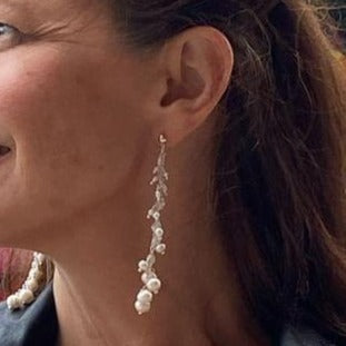 Long Pearl Drop Earrings — Sterling Silver