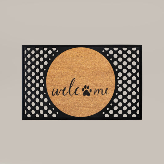 welcome + paw round doormat set