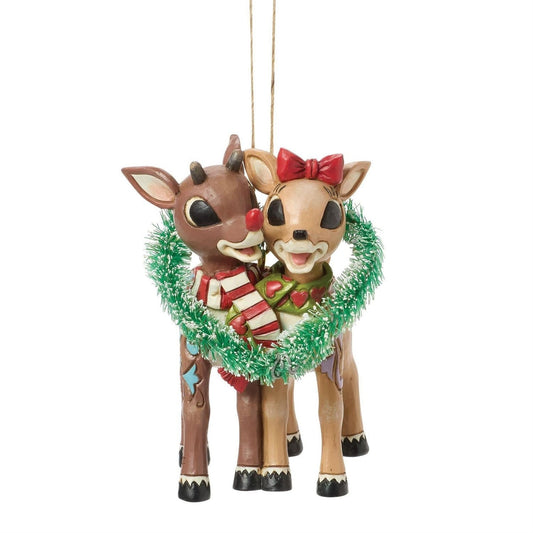 Rudolph the Red Nose Reindeer - Rudolph & Clarice in Heart Wreath Ornament