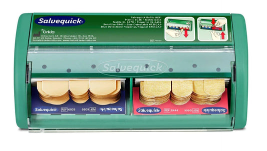 Distributeur de pansements Salvequick avec pansements en tissu et en plastique