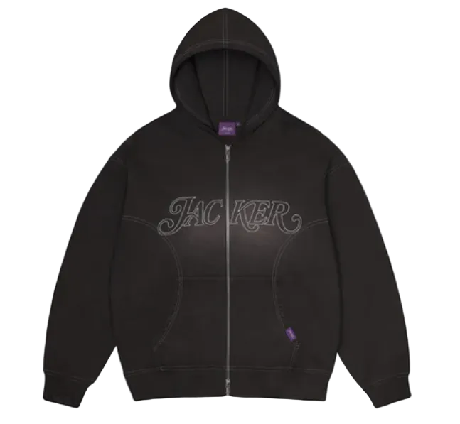 Jacker 'Rough' Garment Dyed Premium Zip-Up Hoodie - Black