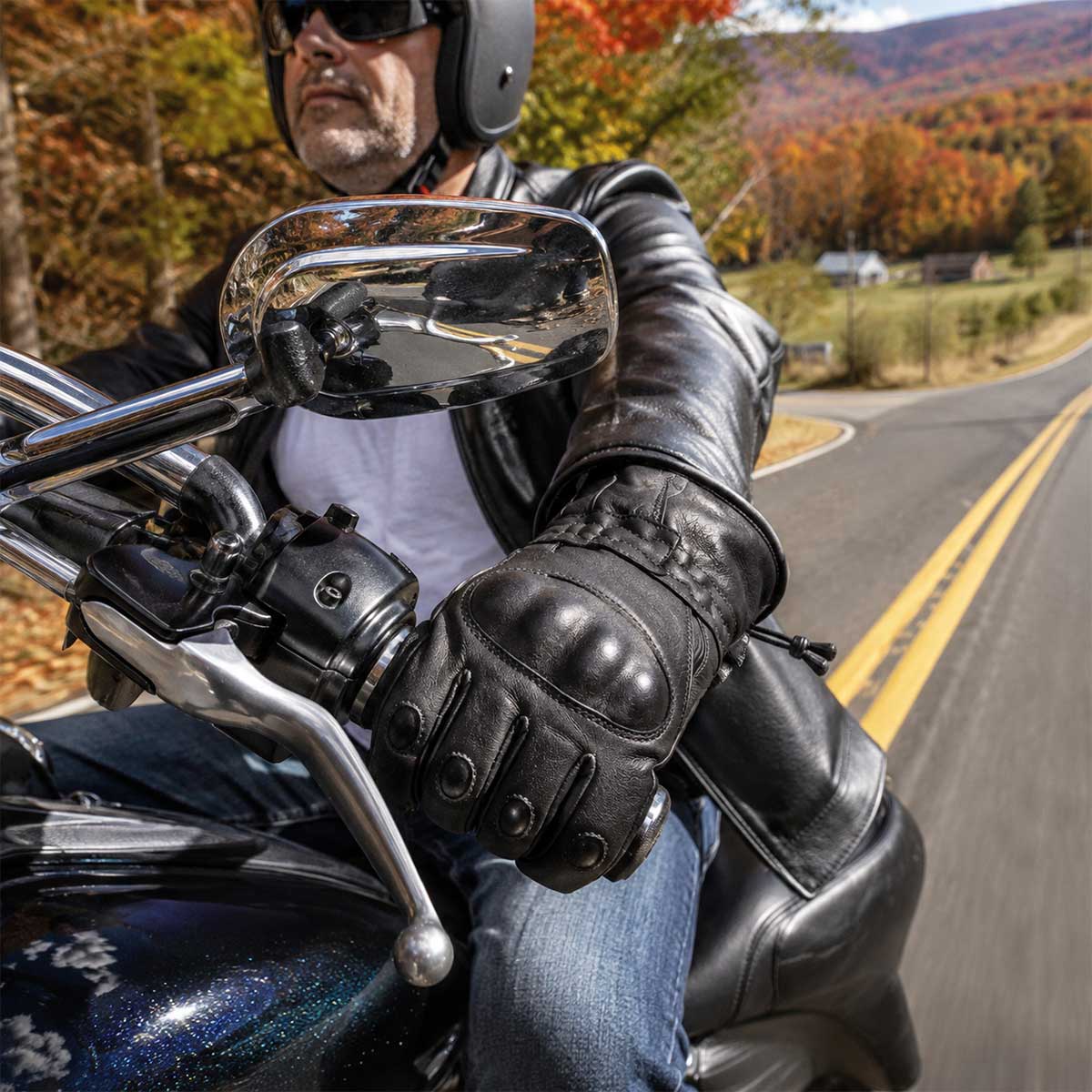 Open Road Men's Armored Gauntlet Leather Motorcycle Gloves