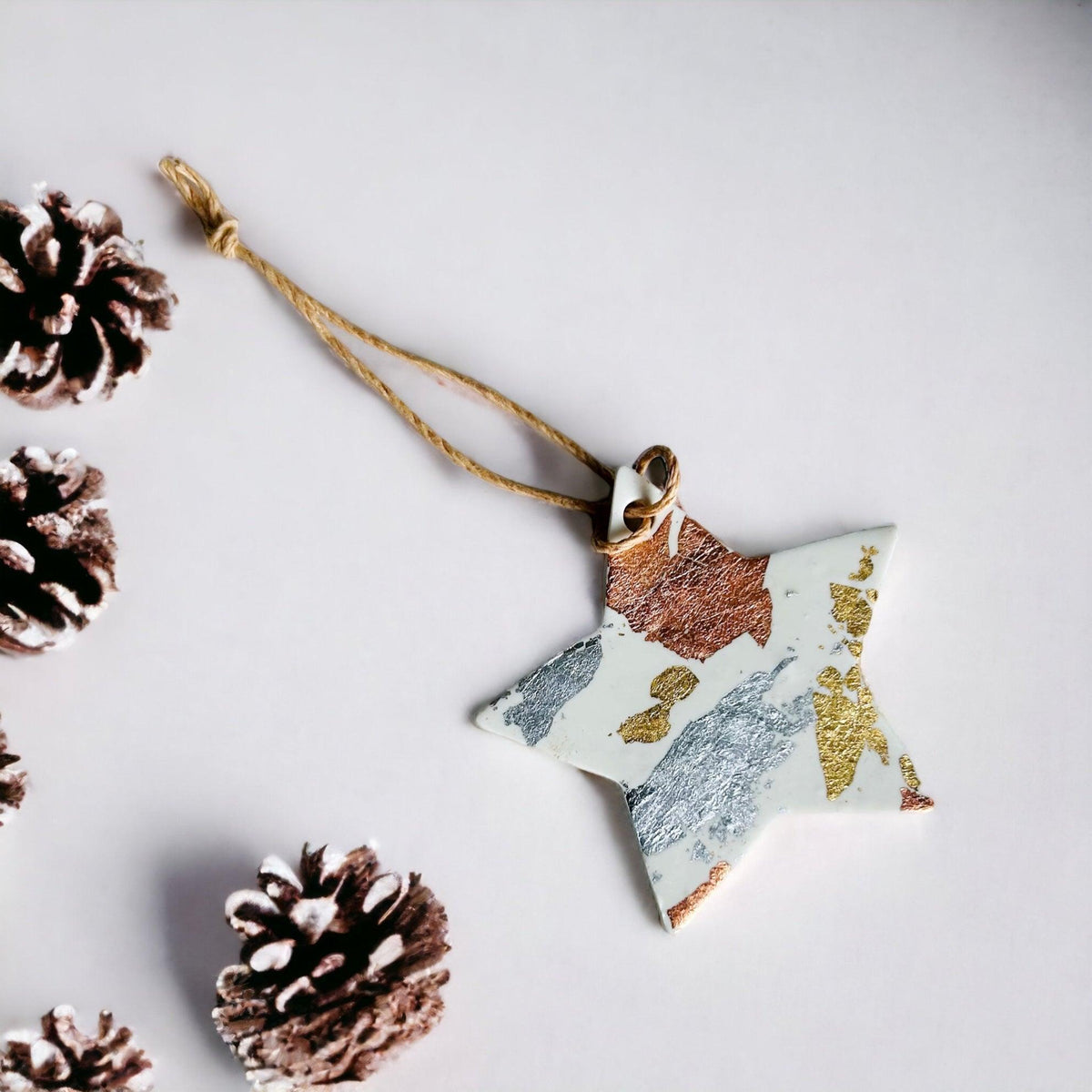 Star Christmas Ornament White with mixed Foil Flakes