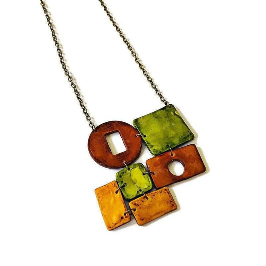 Geometric Statement Necklace, Earth Tones, Handmade Polymer Clay